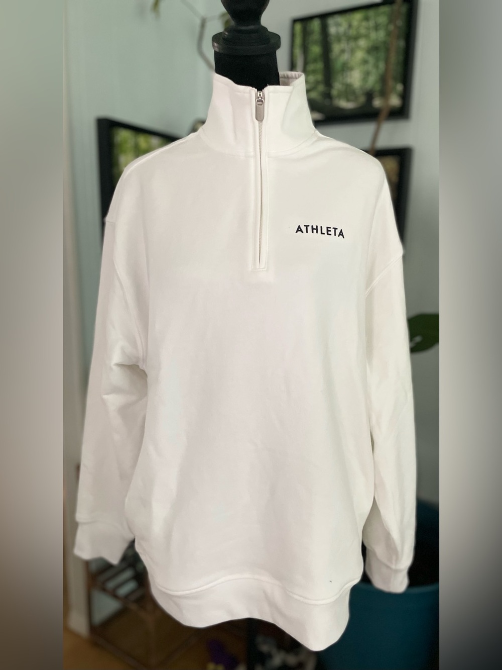 Athleta White "Find Your Movement" Quarter Zip Pullover Xs (Fits Like M-L) Nwot View 3